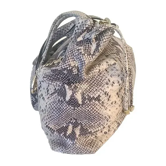 Michael Kors Python Embossed Leather Drawstring Bucket Tote Satchel Shoulder Bag - Picture 10 of 16